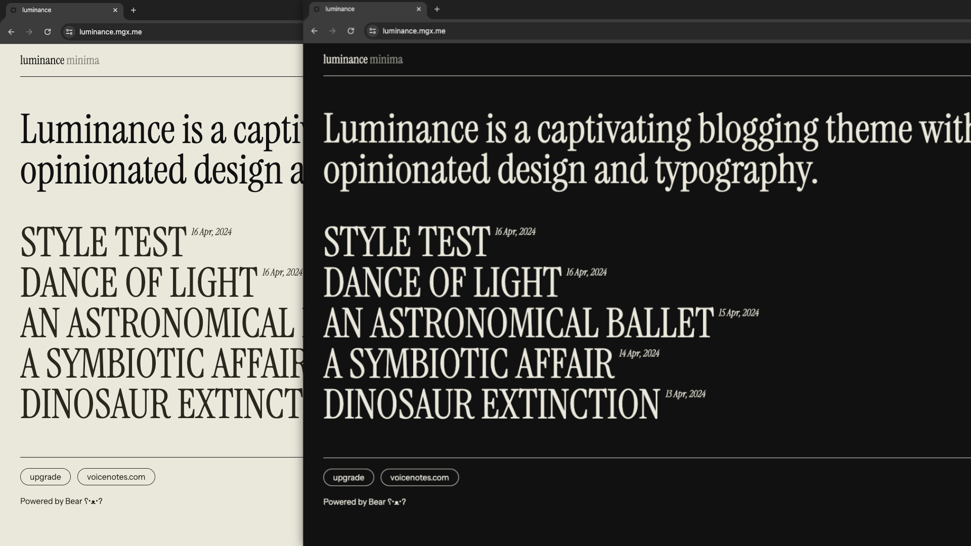 luminance minima theme for bearblog