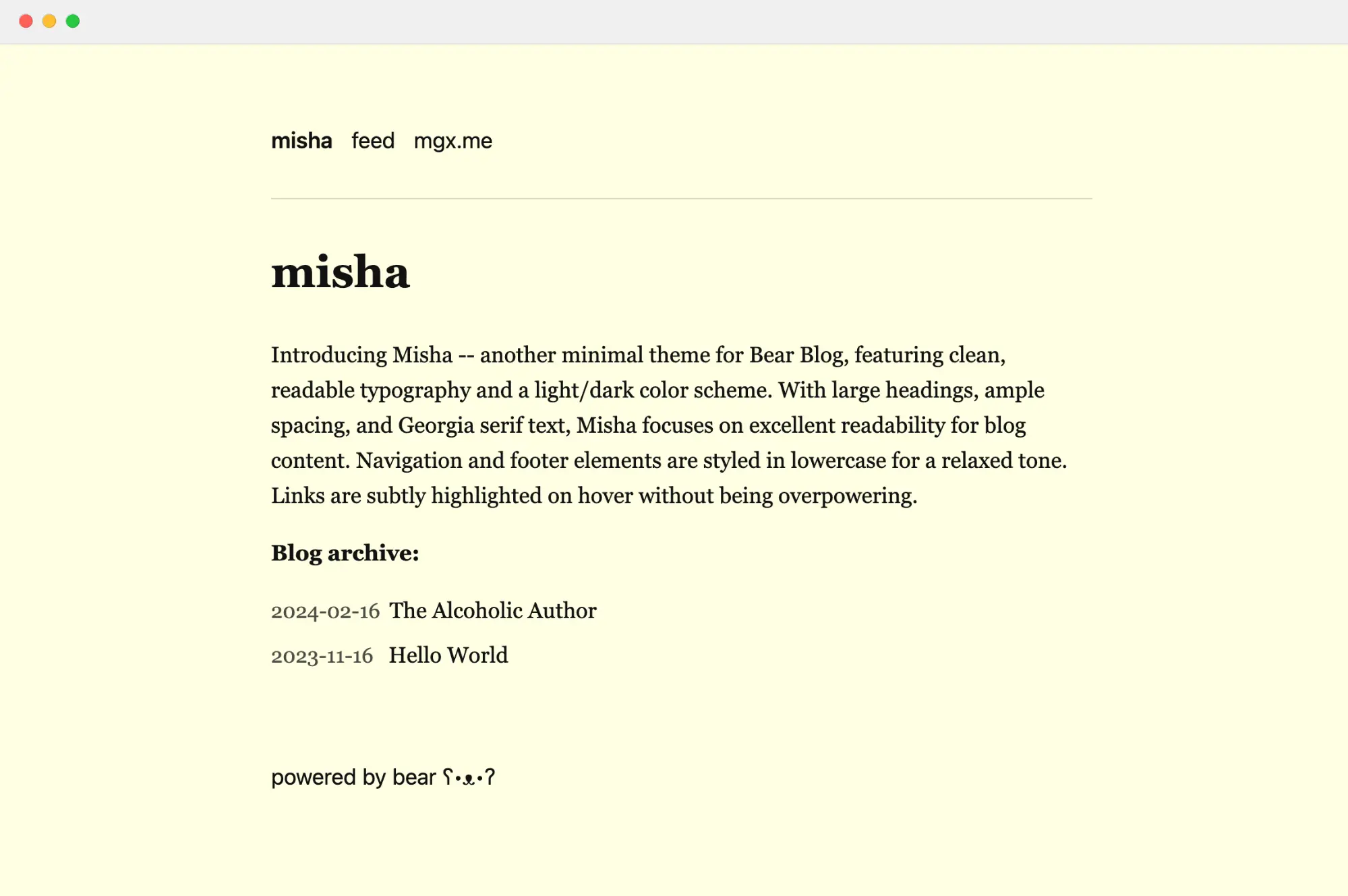 misha theme for bear blog
